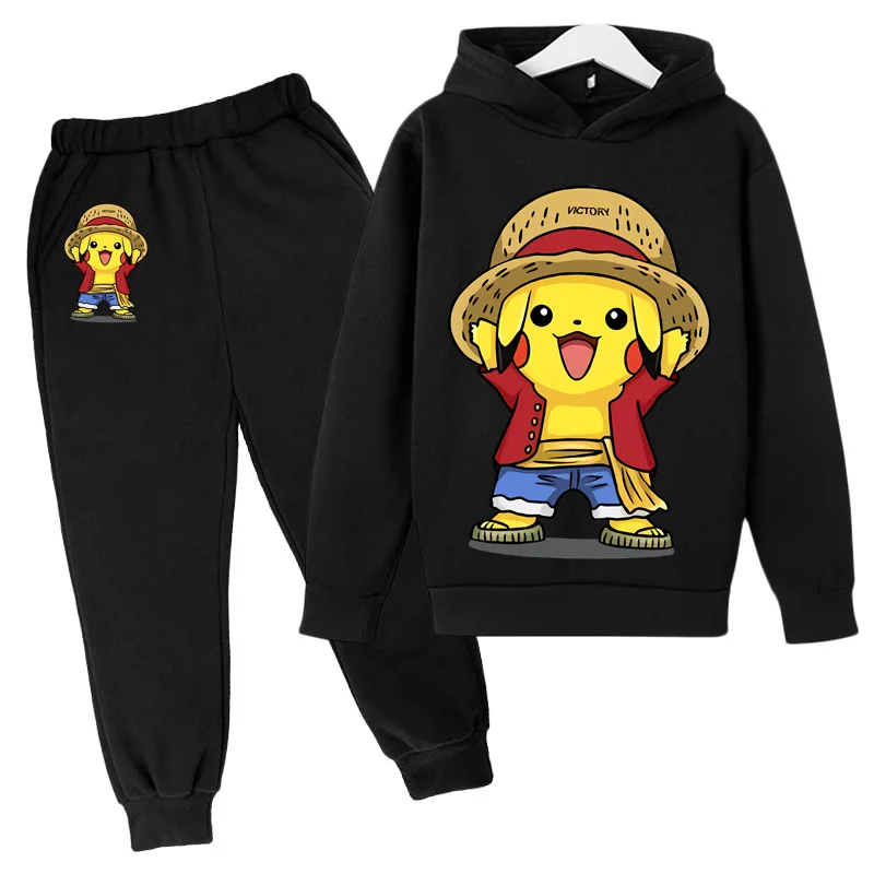 

Демисезонная детская одежда для девочек с изображением покемона Kawaii Pikachu-толстовки + брюки, комплект детской дизайнерской одежды из 2 предметов, хлопковая мультяшная спортивная одежда