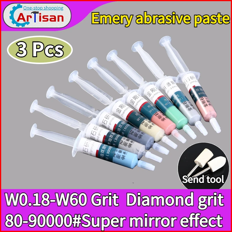 3 Pcs Diamond Abrasive Paste W0.18-W60 Grit 80~90000# Needle Tube Grinding Polishing Metal Jade Mirror Effect Polishing Tool