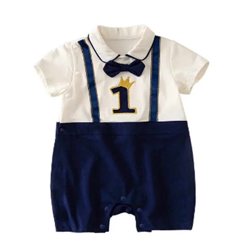 

Комбинезон для новорожденных, хлопковый, с коротким рукавом и галстуком-бабочкой, на Возраст 3-24 месяца