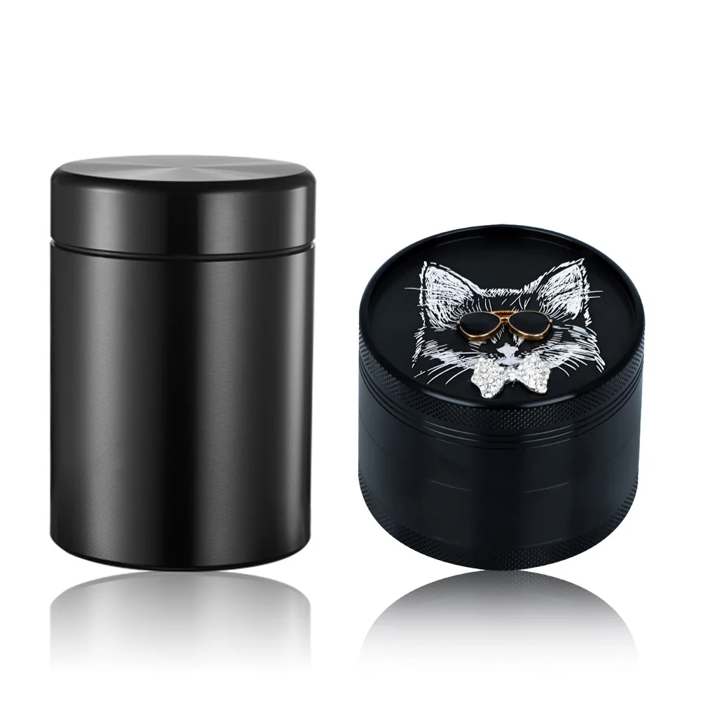

63MM Tobacco Grinder Sunglasses Diamond 4 Layer Aluminum Smoke Grinder 73ML Tobacco Containers Aluminum Alloy Case Storage Cigar