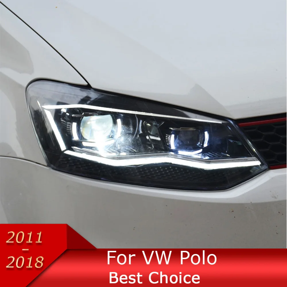 Car Lights for Polo 2011-2018 LED Auto Headlight Assembly LHD RHD Upgrade Bifocal Lens Dynamic Signal Lamp Tool Accessories