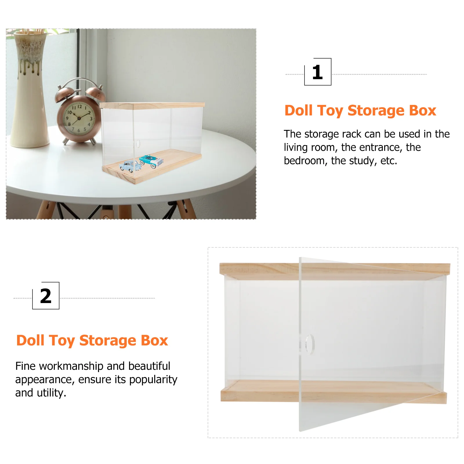 

Wooden Acrylic Display Box Doll Model Storage Box Transparent Figurine Box
