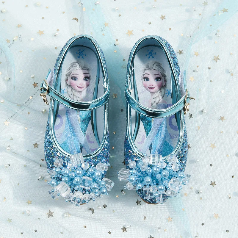 

Disney girls elsa princess casual shoes spring performance dress shoes little girls crystal high heels children's single shoes