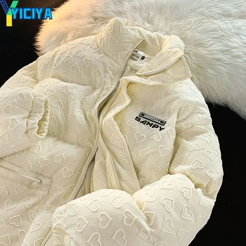 YICIYA Woman's Winter Parkas 2023 Stand Collar Cotton Jacket Tide Casual Loose Wind Thickened Bread Cotton Jacket Coat For Women