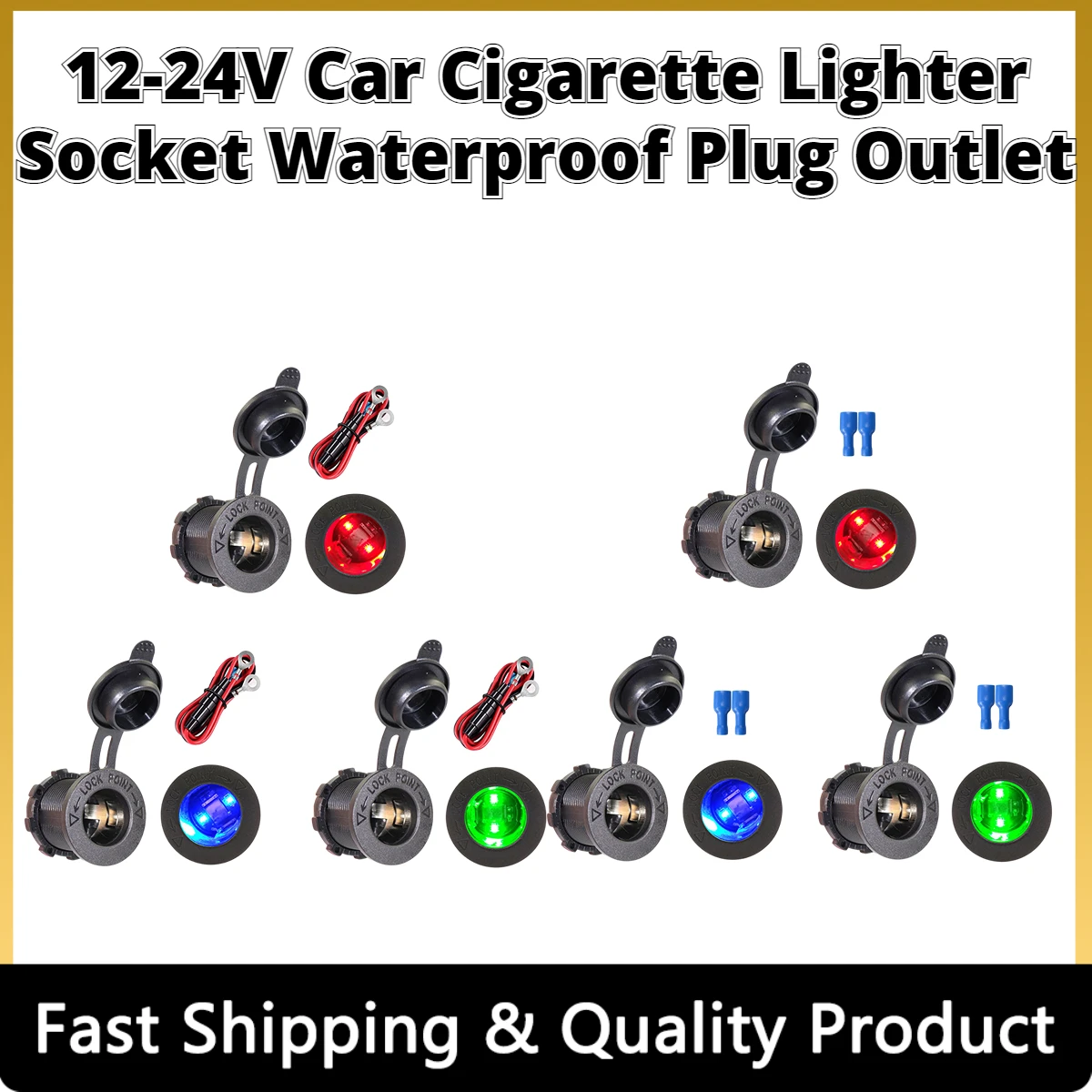 

12-24V Car Cigarette Lighter Socket Accessories Waterproof Car Power Outlet Adapter LED Display for Auto Boat Motorcycle Tractor