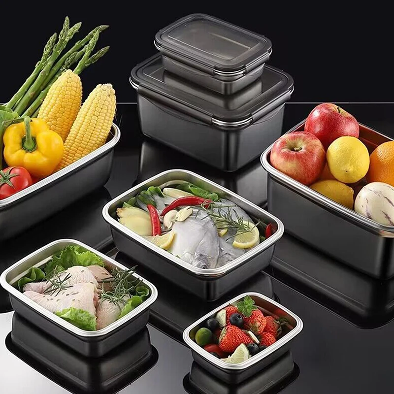 304 Stainless Steel Crisper Box Airtight Food Storage Container With Lid Lunch Bento Outdoor Picnic Camping Tool