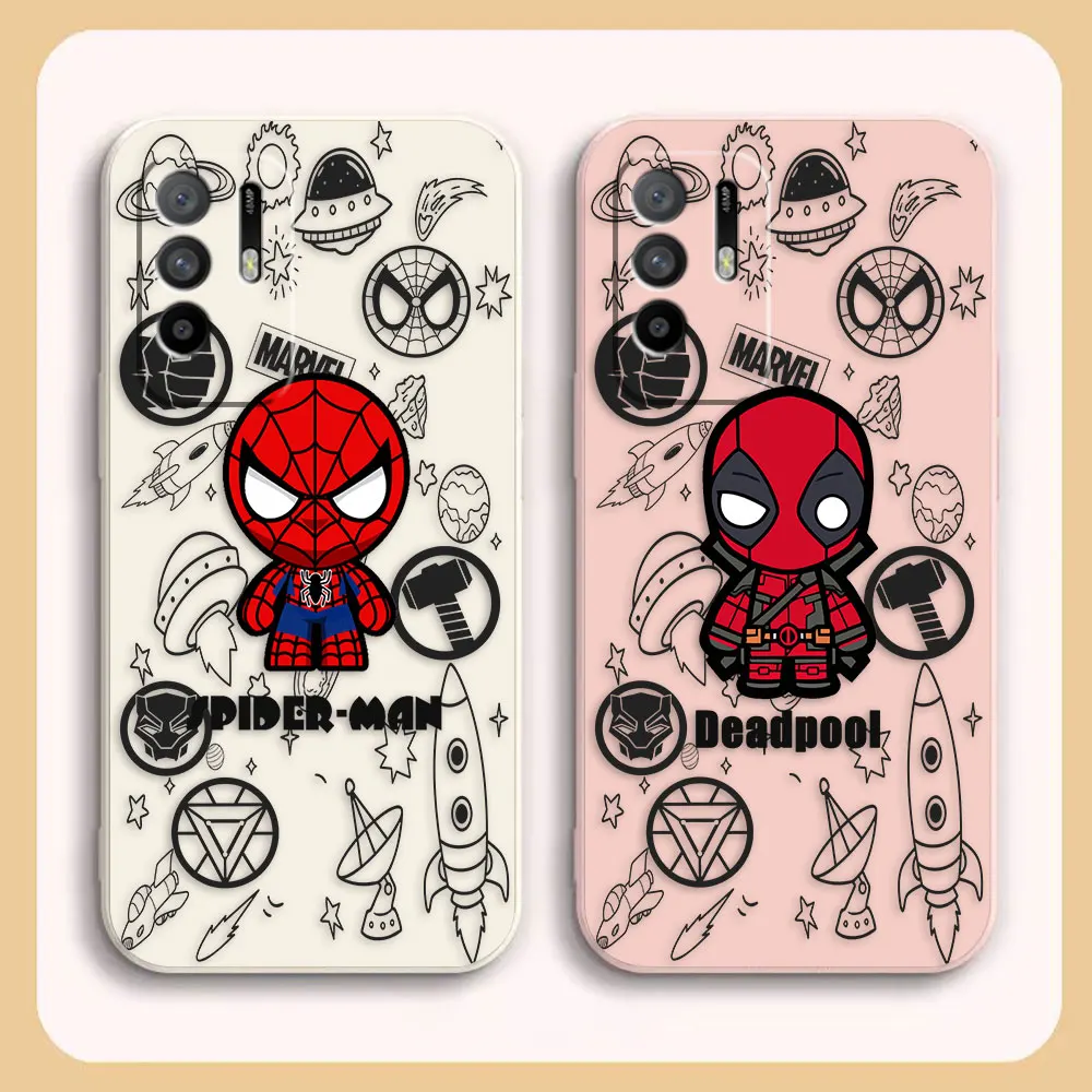 

Case For OPPO A52 A54 A55 A57 A59 A93 A83 A92S A93S 4G 5G A16 Colour Simple Liquid Silicone Case Marvel's Spider-Man Deadpool