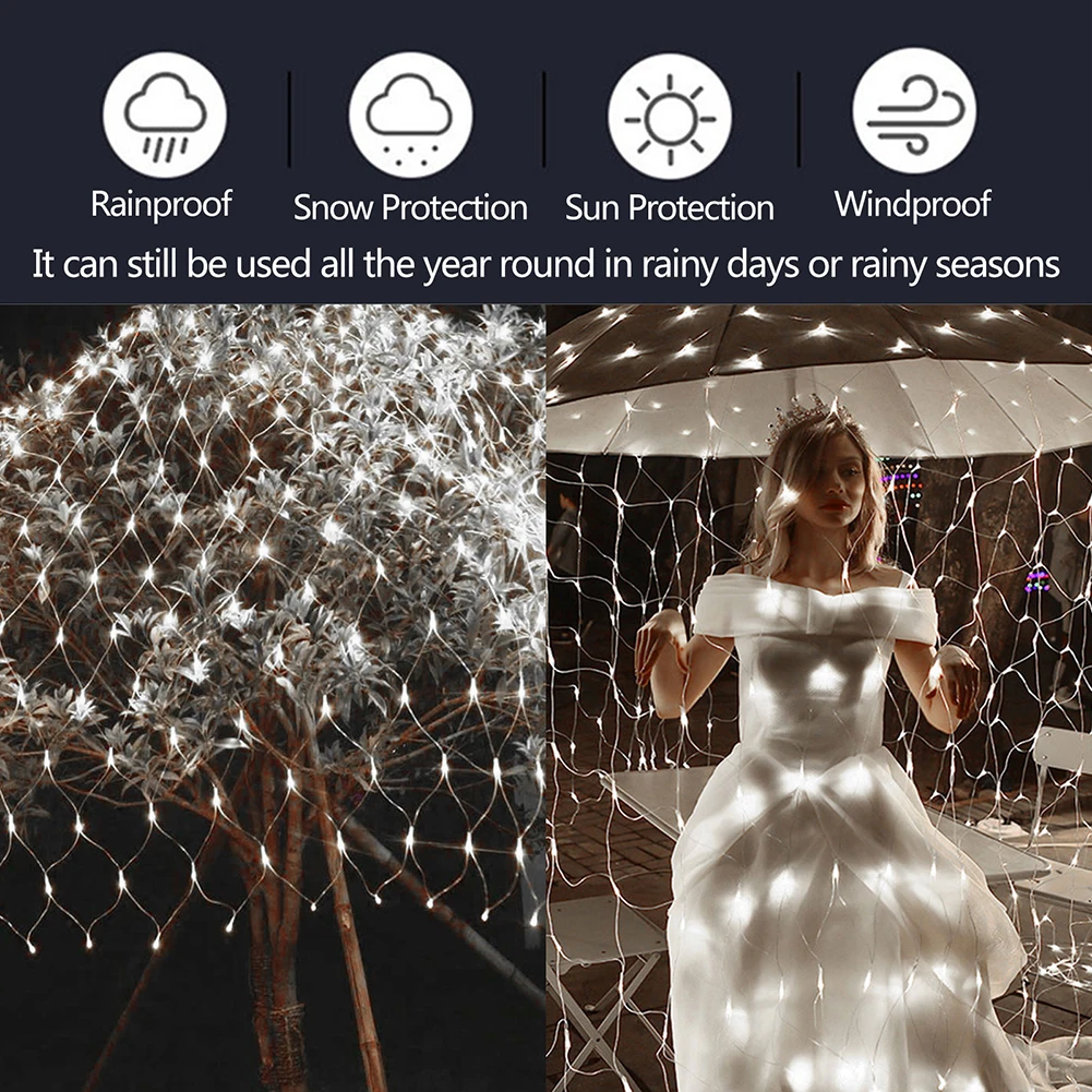

Curtain Light LED Fairy String Net Mesh Christmas 1.5x1.5m Party Wedding New Year Garland Outdoor Garden Decoration