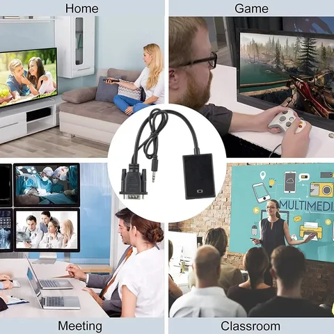 Адаптер преобразователя VGA в HDMI 1080P Кабель-переходник VGA «папа» на HDMI «мама» с аудиовыходом 3,5 мм для ПК, ноутбука, HDTV-проектора