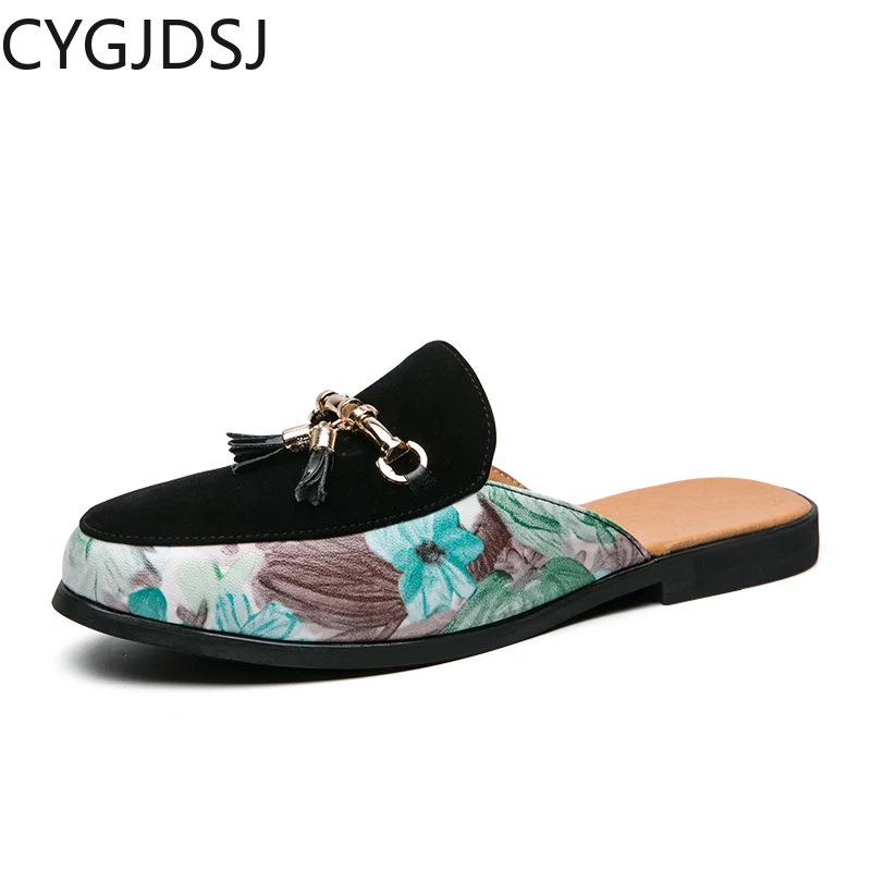 Мюли мужские Летние полуботинки для мужчин повседневные кожаные шлепанцы