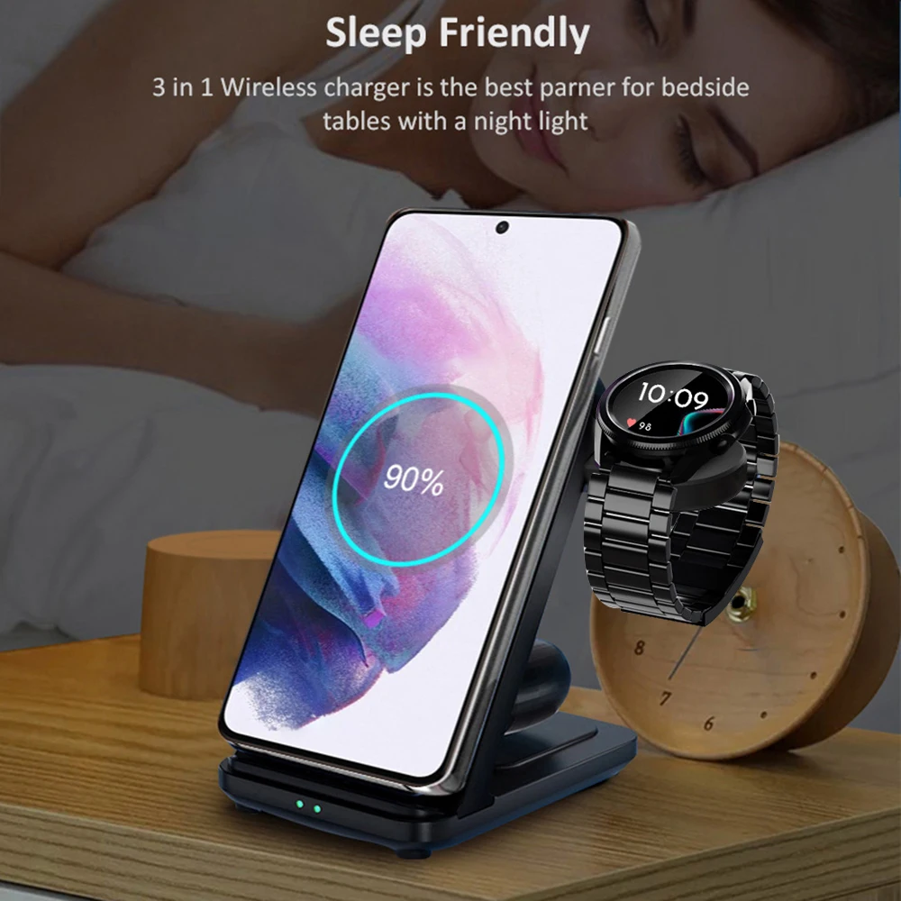 Беспроводное зарядное устройство 3 в 1 23 Вт подставка для Samsung Galaxy Watch 3/4 Active 2/1 S22 Ultra