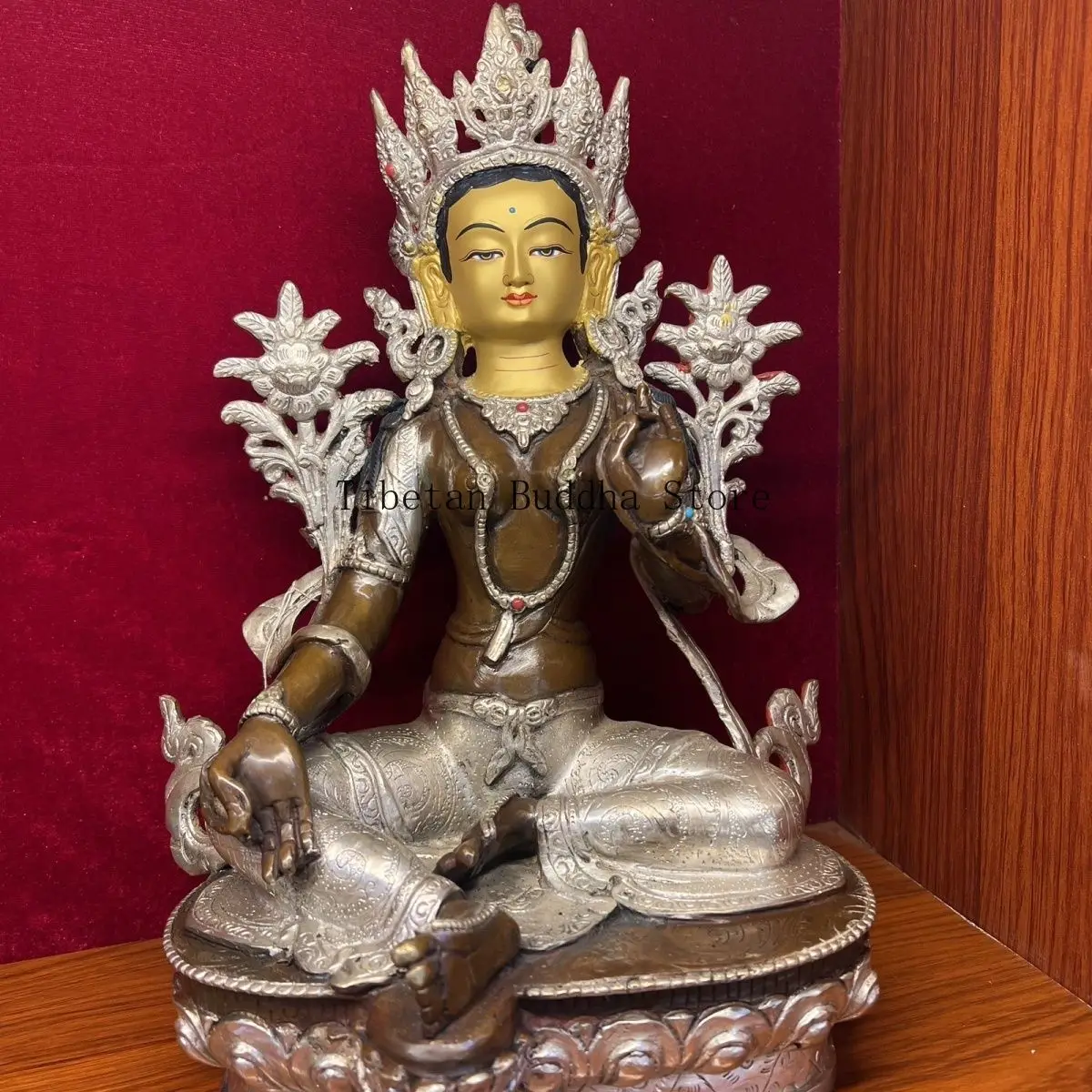 Тибетская позолоченная непальская интеллектуальная зеленая степень Тара Будда