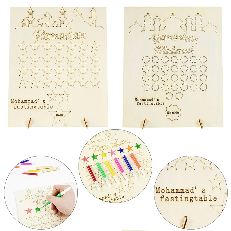 

Ramadan Advent Calendar Countdown DIY Graffiti Eid Mubarak Table Decoration Wooden Calendar Wall Display Stand Holder Muslim