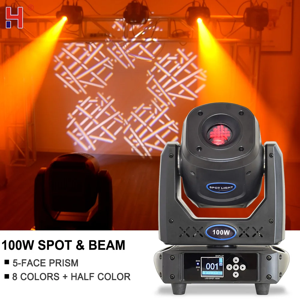 HongYi Focus Moving Head Led 100 Вт Спортивный свет с цветком гобо и призмой Звуковое
