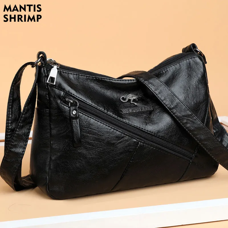 

Women Bag Black Shoulder Bags for Women Vintage Female Crossbody Hobos PU Leather Zipper Pack Retro Fashion Messenger Designer