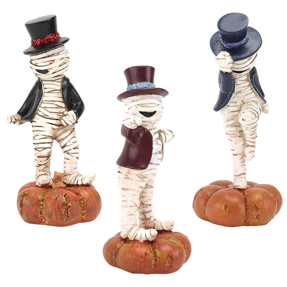 

3pcs Halloween Decoration Lovely Dancing Mummy Statue Decor Resin Craft Small Mummy Decors