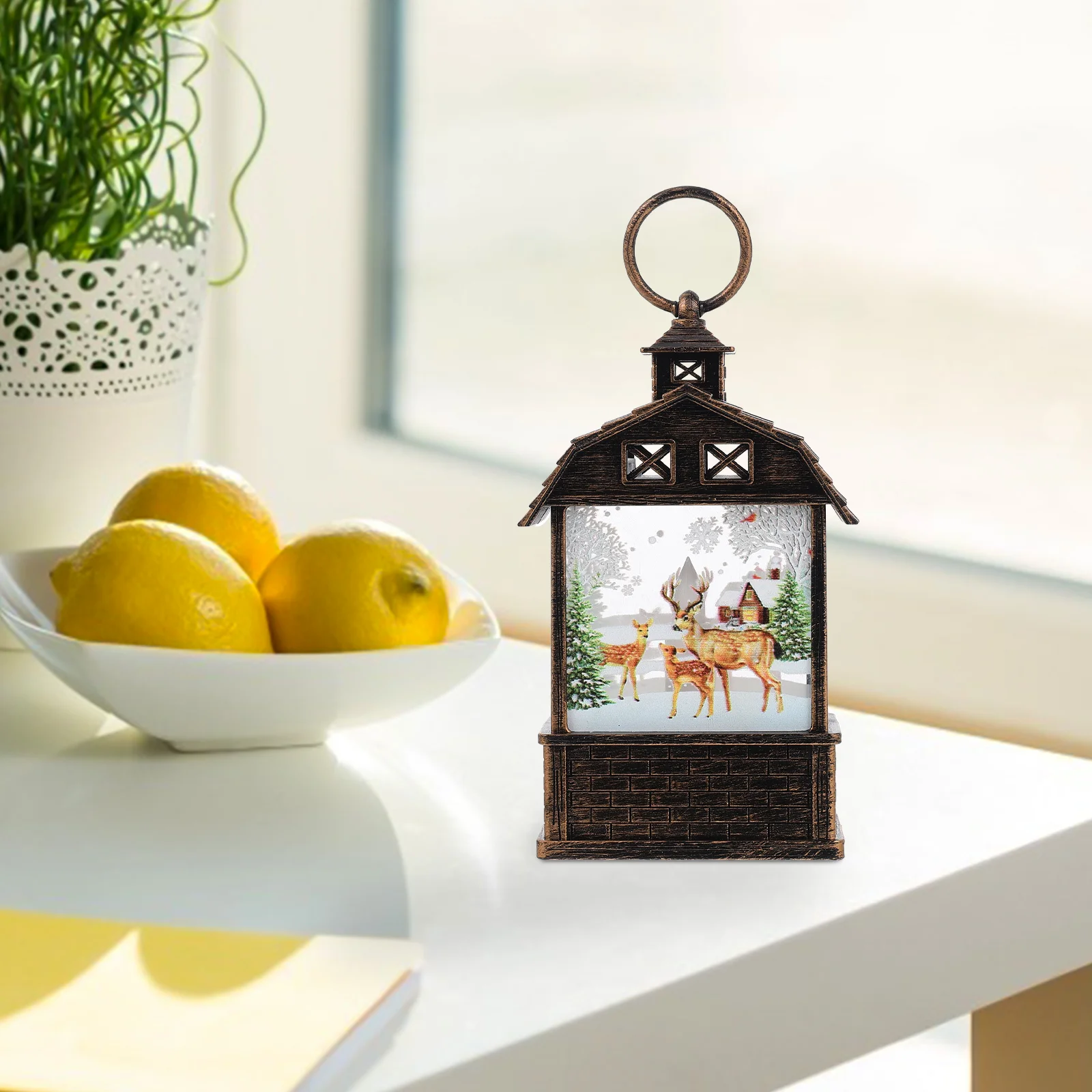 

Lantern Christmas Snow Globe Lightedlight Lanternslamp Hanging Water Pattern Led Vintage Elk Decor Tabletop Ornament Snowman