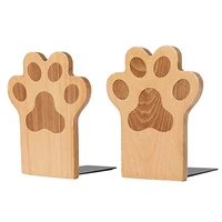 2pcs bookshelf wooden baffle documents decorative stand office cat paw book end
