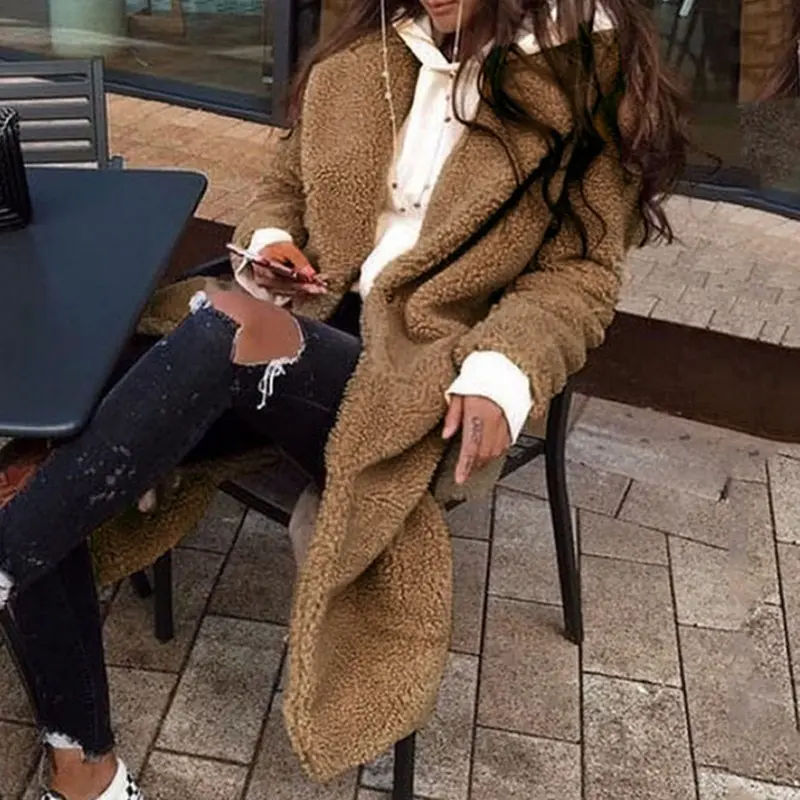 Winter Women's Fashion Long Fur Coat Women's Warm Fur Teddy Coat New Women Solid Color Plush Teddy Plus Size Women's Clothing