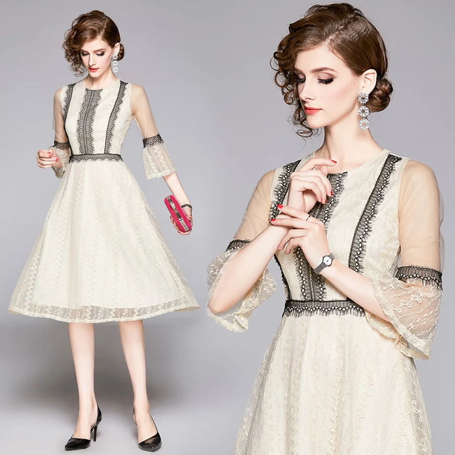 

Женское кружевное платье средней длины, однотонное элегантное облегающее платье в винтажном стиле, весна-лето 2022