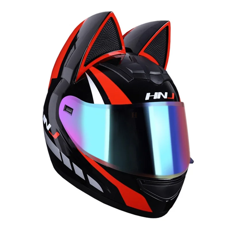 Enlarge 2022 Motorcycle Cat Ear Helmet Capacete Casque Full Face Helmet Women Moto Ear Helmets Personality Motorbike Helmet Motocross