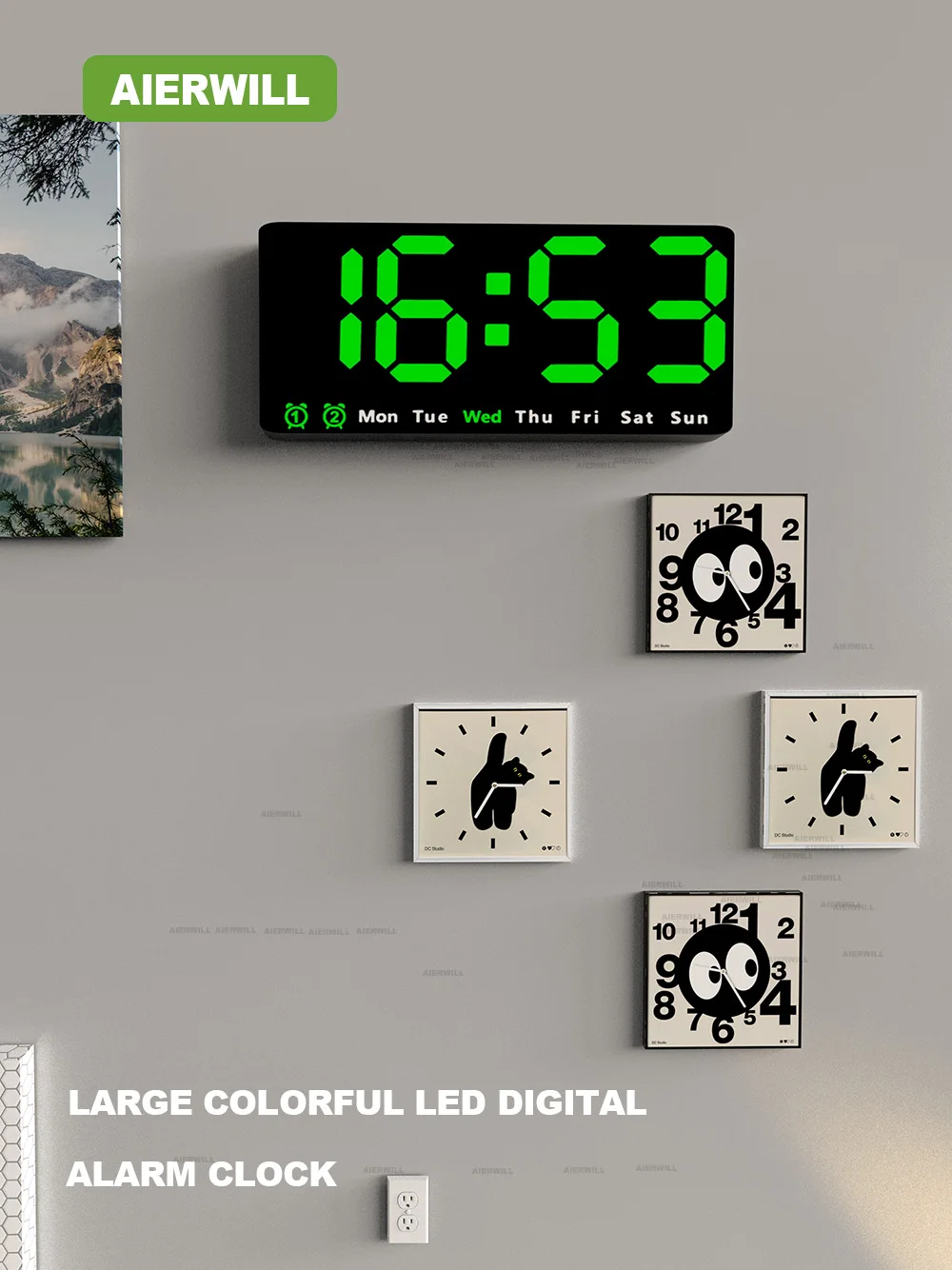 Large colorful LED digital Alarm Clock with DateTemperature 