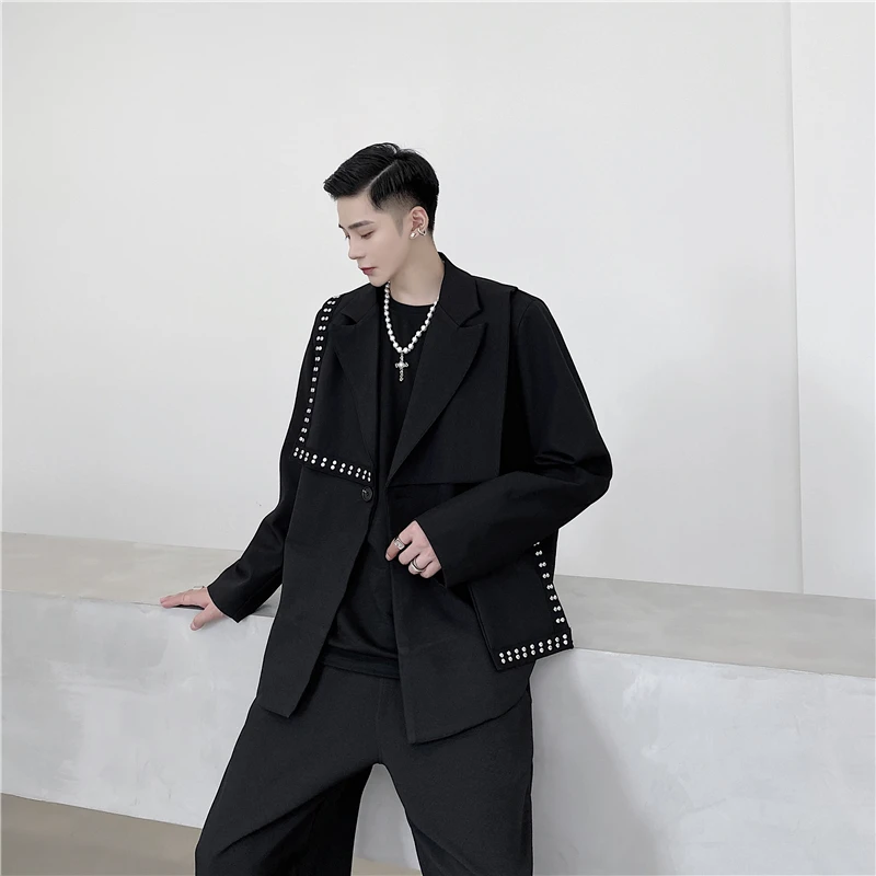 

Spring Autumn New Men's Trend Suit Coat 2023 Design Oversized Solid High Quality Jacket Chic Single Button Clothes Male V60