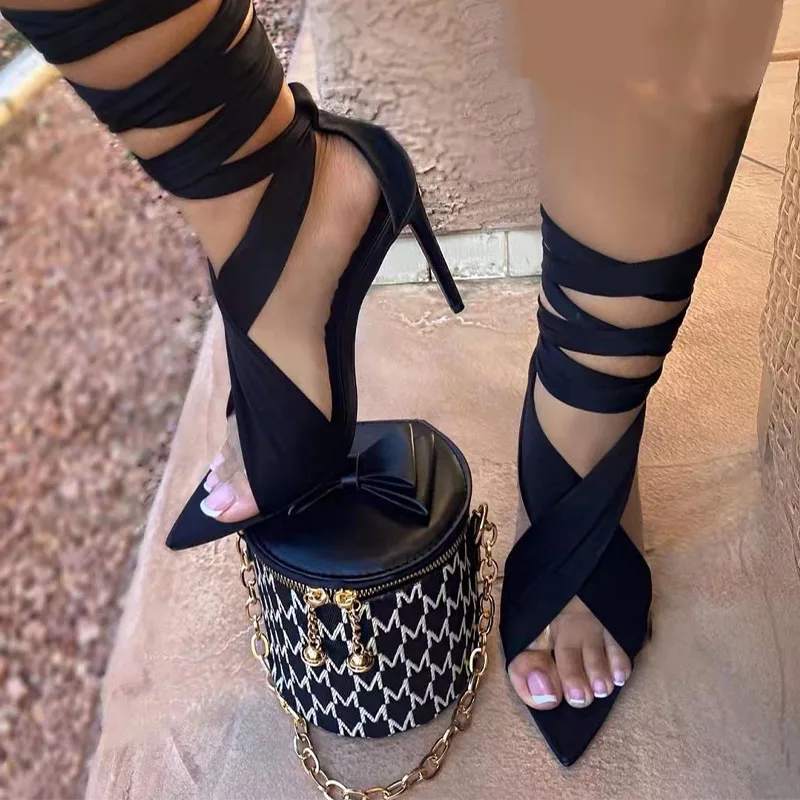 

Summer Hot Selling High Heels 5-8CM Sexy Wrap Around Straps Plus Size43 Women Shoes Casual Outdoor Party Sandals Designer Slides