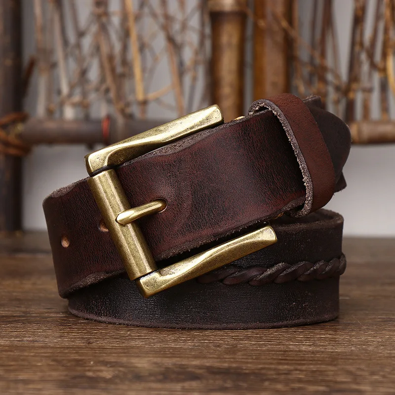 3.8CM First Layer Cowhide High Quality Genuine Leather Belts for Men Strap Male Brass Buckle Jeans Cowboy Cintos Luxury Designer