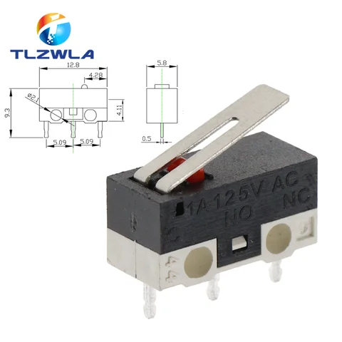 Interruptor de micro límite de 10 piezas Interruptor de botón Momentario 1A 125V AC Ratón de ratón 3PIN Long Many Roller Palanca SPDT 12x6x6mm