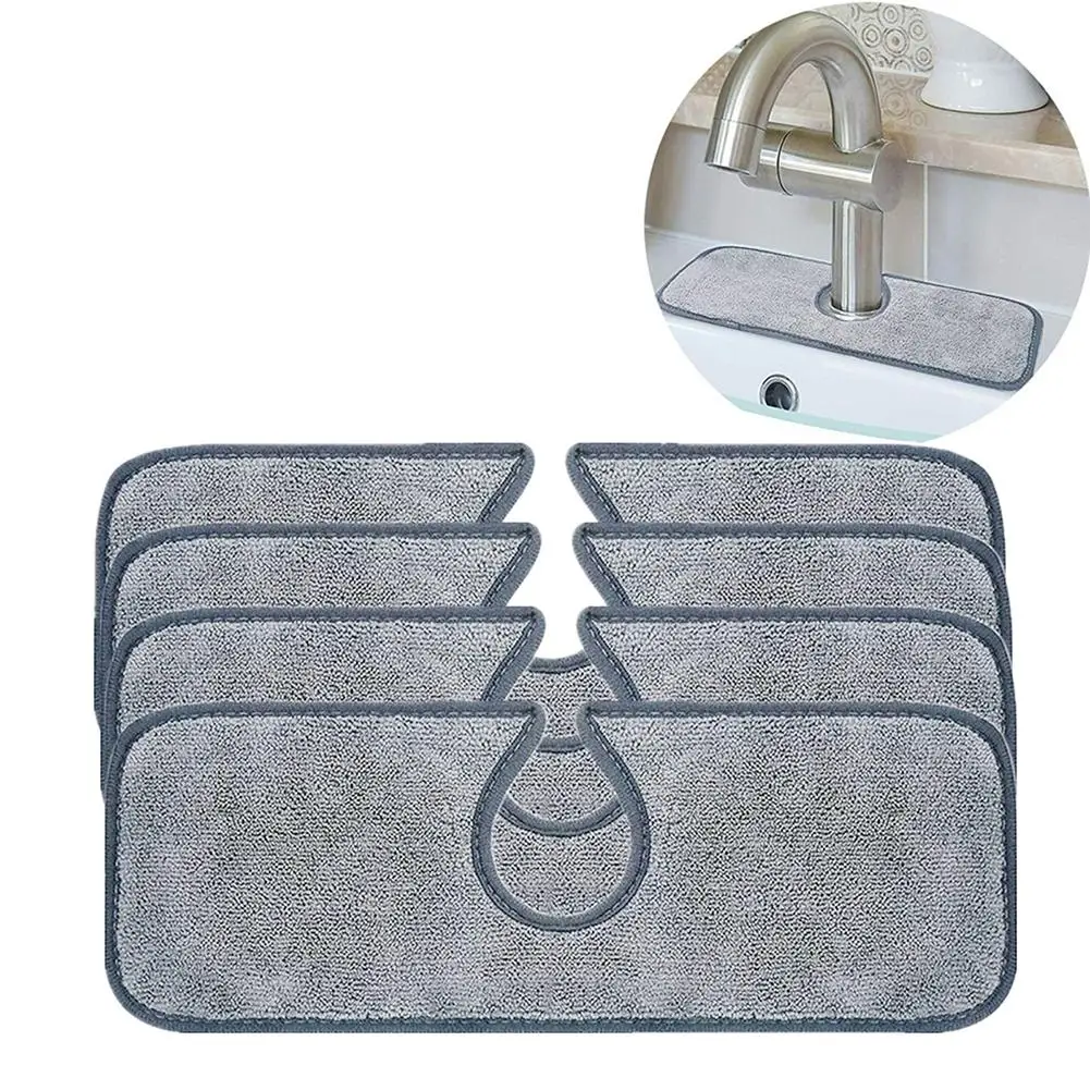 

2/4pcs Microfiber Faucet Absorbent Pad Wrap-around Design Kitchen Sink Water Drying Pad Splash-proof Home Cleaning Accessories