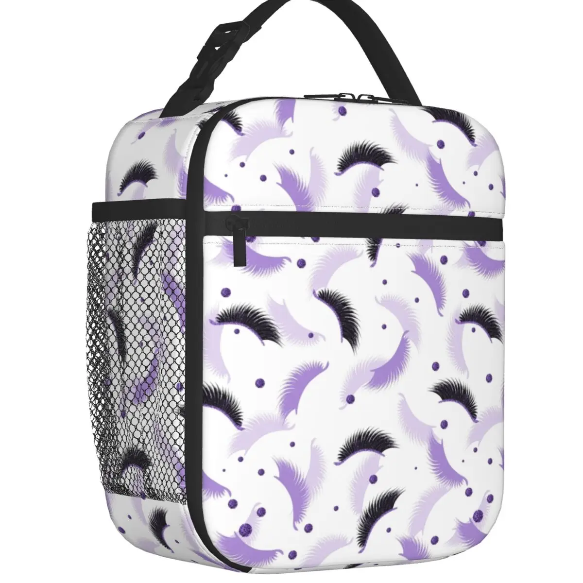 Eyelash Eyes Insulated Lunch Tote Bag Lashes With Purple Glitter Effect Seamless Cooler Thermal Bento Box Outdoor Camping Travel