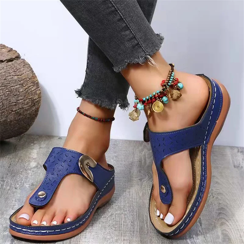 2023 Summer Women Wedge Sandals Premium Orthopedic Open Toe Sandals Vintage Anti-slip Leather Casual Female Platform Retro Shoes