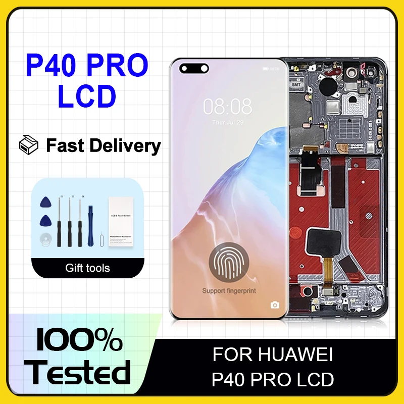 

1Pcs 6.58 Inch ELS-NX9 Display For Huawei P40 Pro Lcd Touch Panel Screen Digitizer ELS-N04 ELS-AN00 LS-TN00 Assembly With Tools