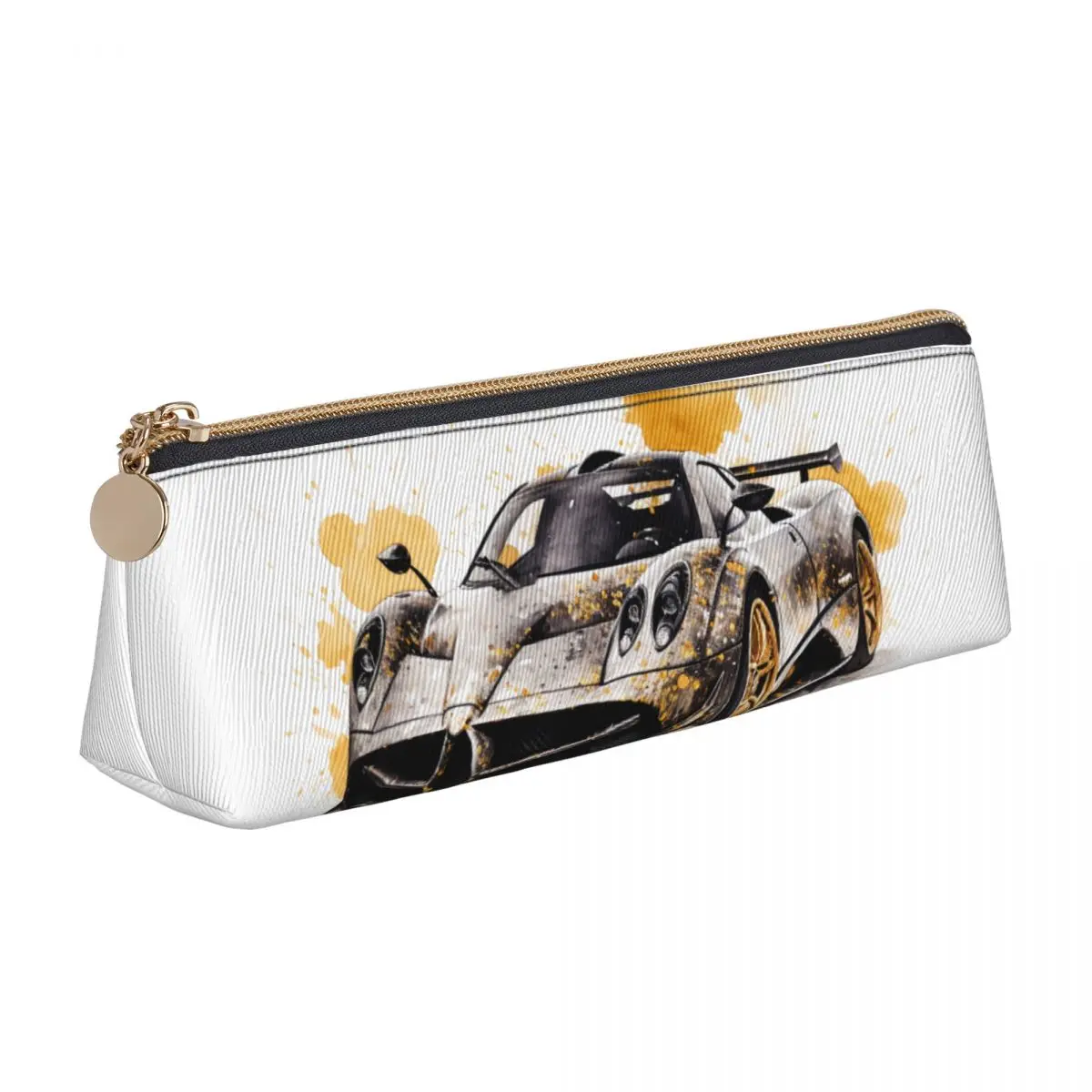 

Speed Sports Car Leather Pencil Case Ink Drawing Hyper Artistic Cool Zipper Pencil Box University Boy Girl Triangle Pen Bag