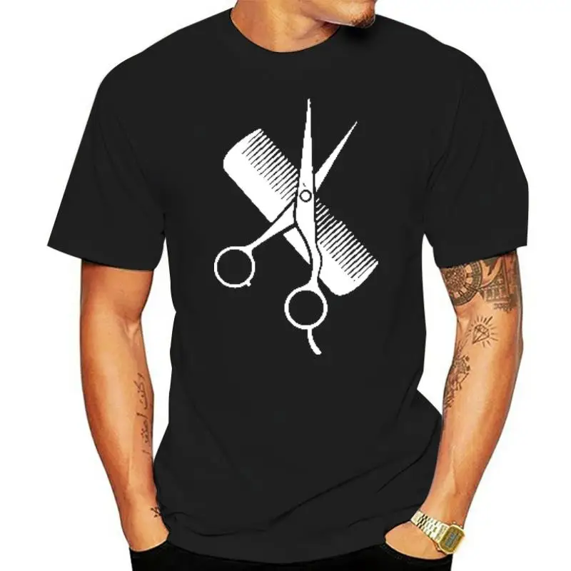

RAEEK Hip-Hop Simple Splicing Tee Tops Shirt Short Sleeve Men Gift Hairdresser Stylist Scissors Comb O-Neck T Shirts
