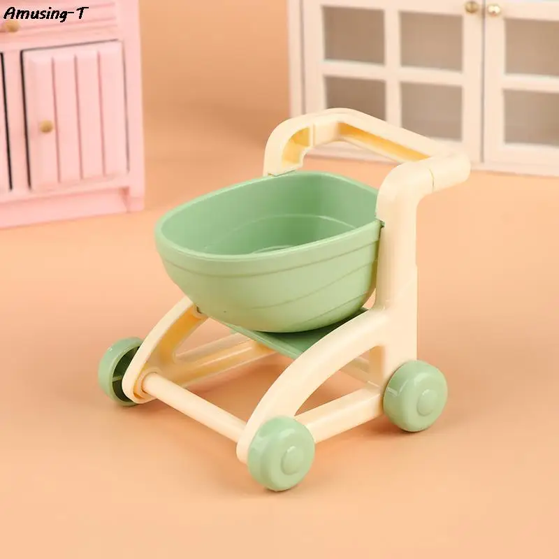 

1PCS Dollhouse Mini Shopping Cart Trolley Dolls House Supermarket Handcart Dollhouse Accessories Pretend Play Toys