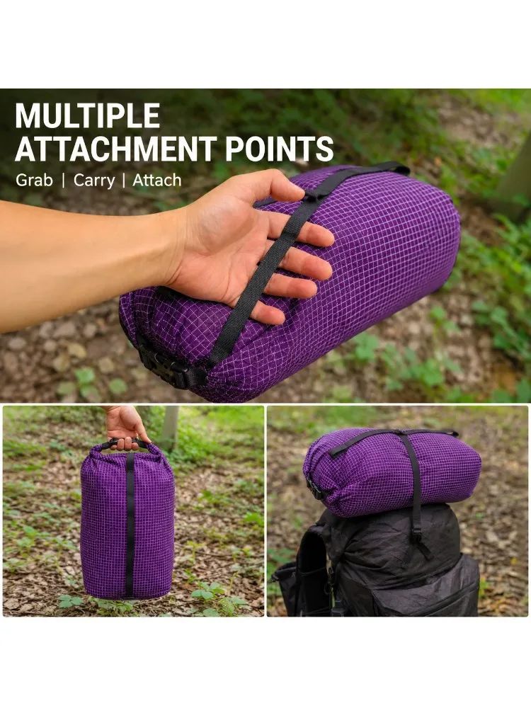 Фото Сумка для хранения 10 л из Dyneema X-Gripstop, сверхлегкая, 70 г, с компрессионным замком Roll-top и пряжкой DuraFlex, для кемпинга, походов и активного отдыха №5