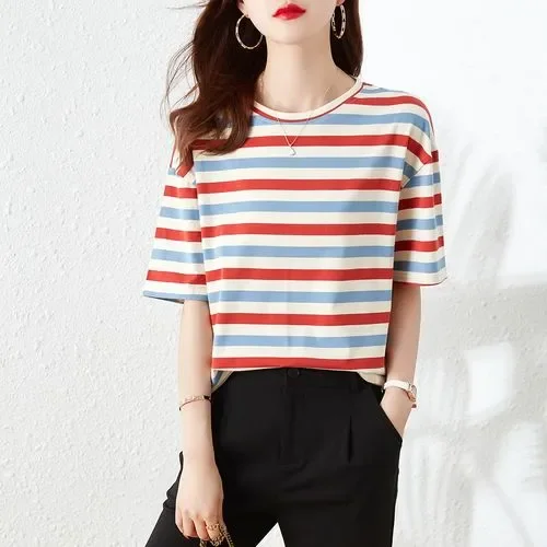 

Women's style foreign leisure 2022 sleeves end high- latest short Blue