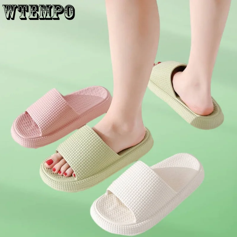 

WTEMPO Fashion Slippers Thick Platform Mute EVA Soft Indoor Home Slides Non-slip Summer Sandals Couples Bath Shoes Wholesale