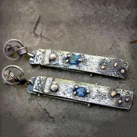 long geometric metal blue crystal water drop stone tribal dangle earrings for women african indian jewelry statement earrings