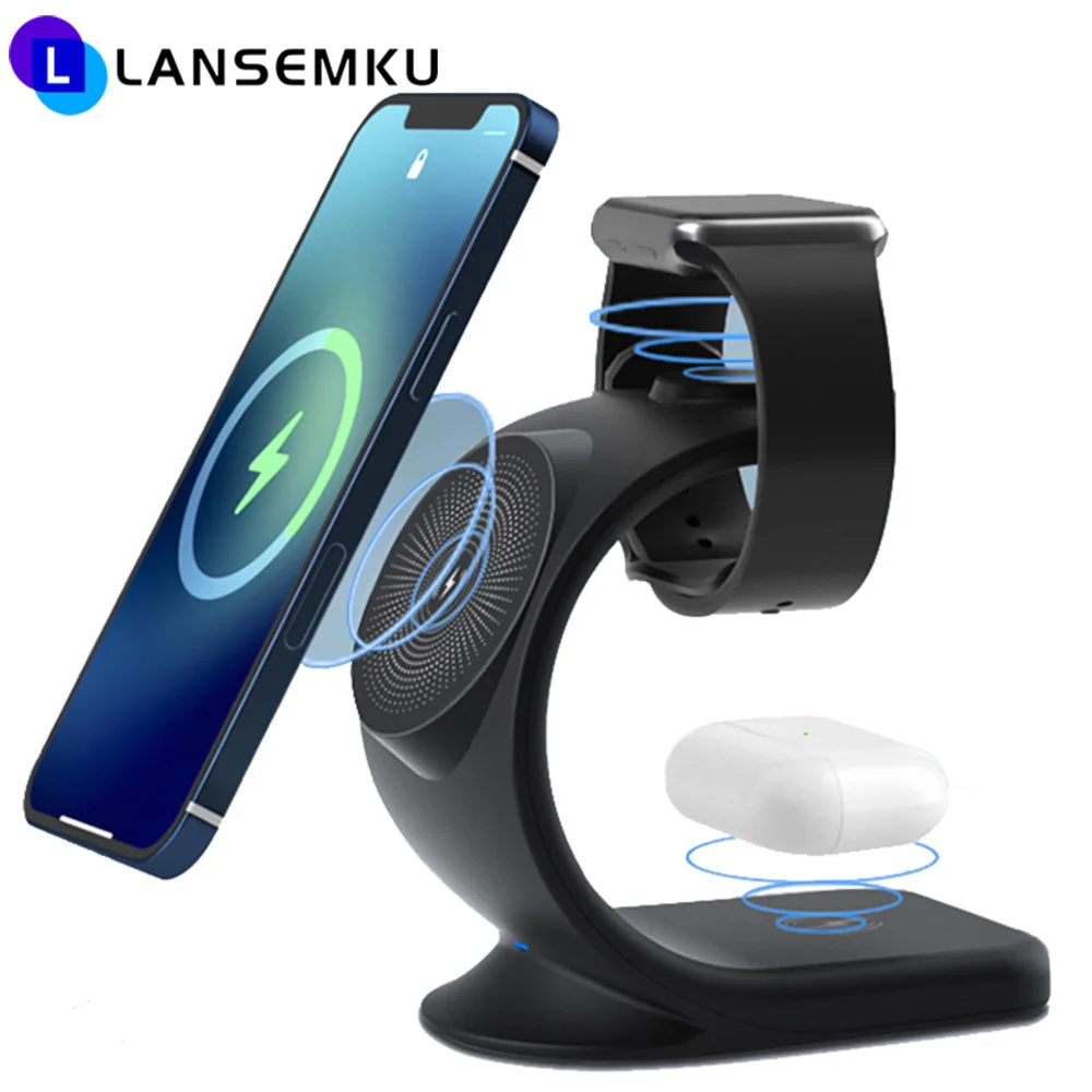 

Магнитное Беспроводное зарядное устройство 3 в 1 для Iphone 13 12 11 Mini Pro Max Watch Qi, беспроводные зарядные устройства, станция для быстрой зарядки, де...