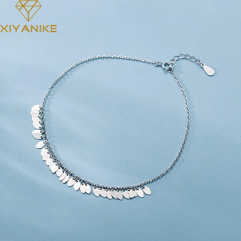 

XIYANIKE Summer New Sexy Leaf Tassel Sequins Anklet for Women Girl Beach Chain Ankle Fashion Jewelry Party Friend Gifts pulseras