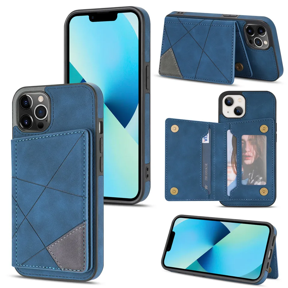

New Fashion Geometric Line Wallet Card Holder PU Leather Phone Case For Iphone13 12 Mini 11 Pro XS Max 7 8 6s Plus SE 2020 Cover
