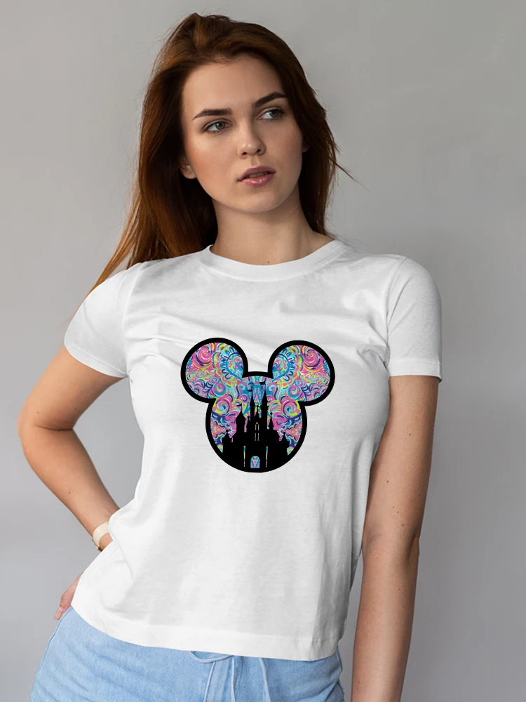 

Disney Mickey Mouse Fantasy Castle Women T Shirts Fashion Harajuku Short Sleeve Aesthetic 2022 Usa Home Geeky Chic Free Shipping