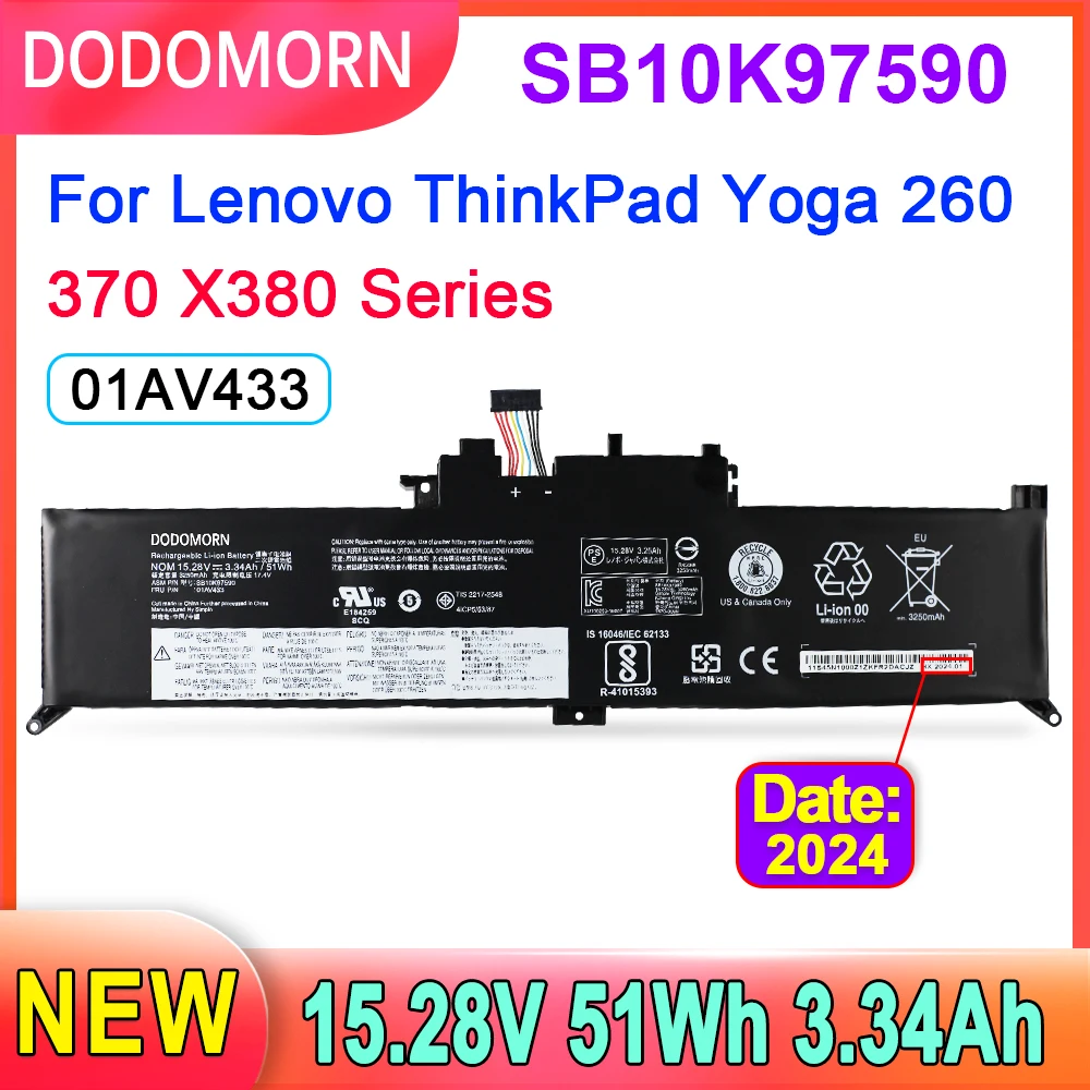 Аккумулятор DODOMORN SB10K97590 01AV433 для ноутбука Lenovo ThinkPad Yoga 260 260-20GS X380 Series 00HW026 00HW027 01AV432 51Wh