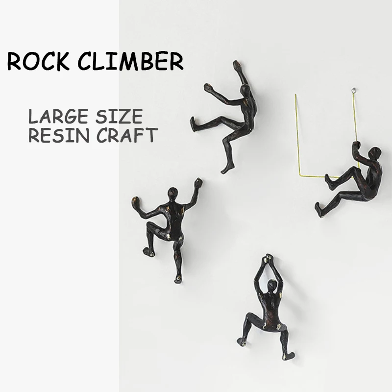 

large size Creative Rock Climbing Man Resin Background Wall Hanging Decoration Sculpture Statue Figures Present Decor Creative