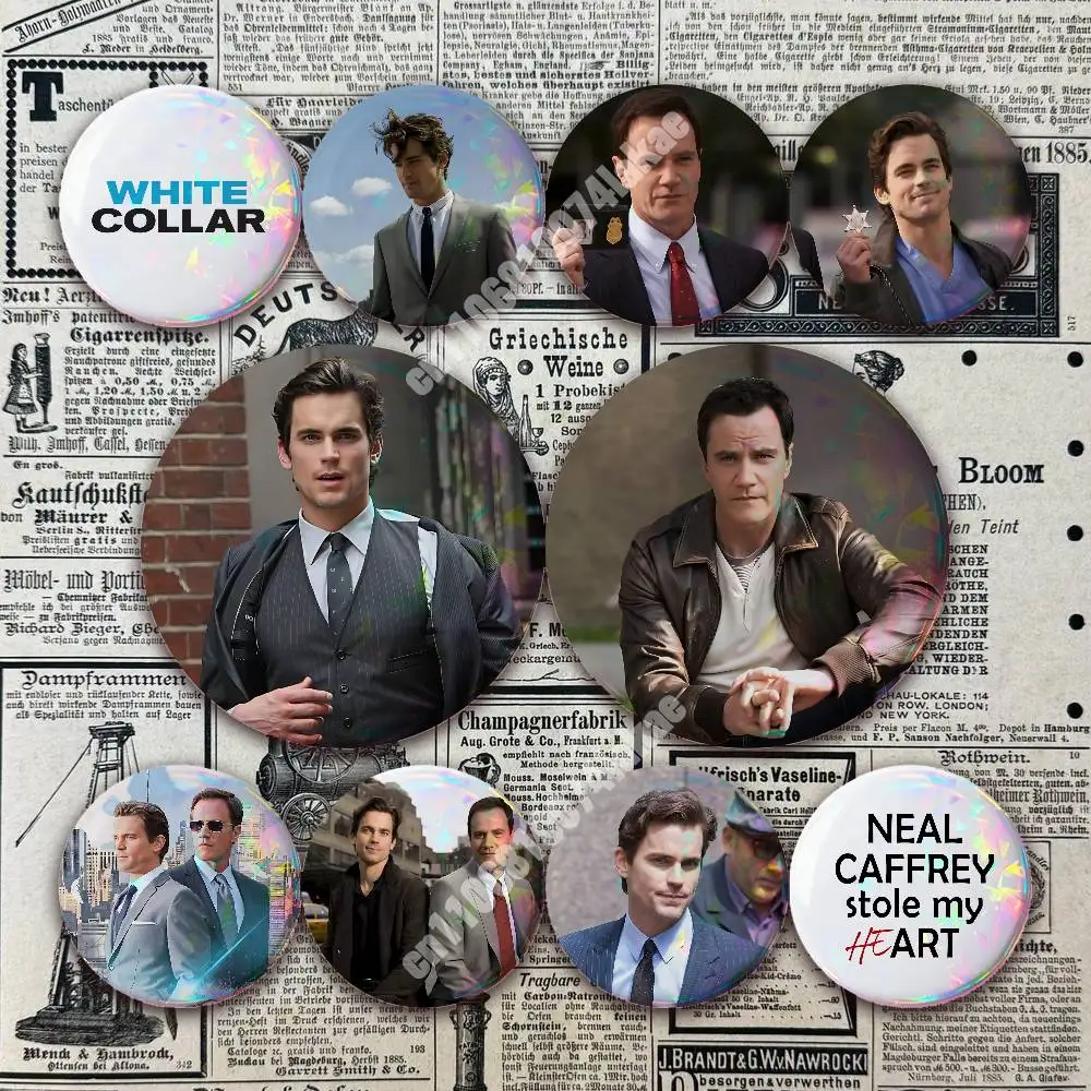 Фото Набор из 2 металлических значков-пуговиц White Collar Neal & Peter Bromance для сумок, одежды и аксессуаров. Яркая коллекция. №1