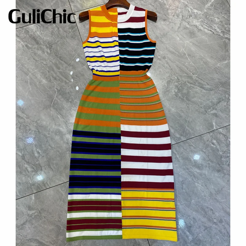 

Женское асимметричное платье в полоску GuliChic, облегающее платье контрастных цветов без рукавов в стиле пэчворк, 8,25