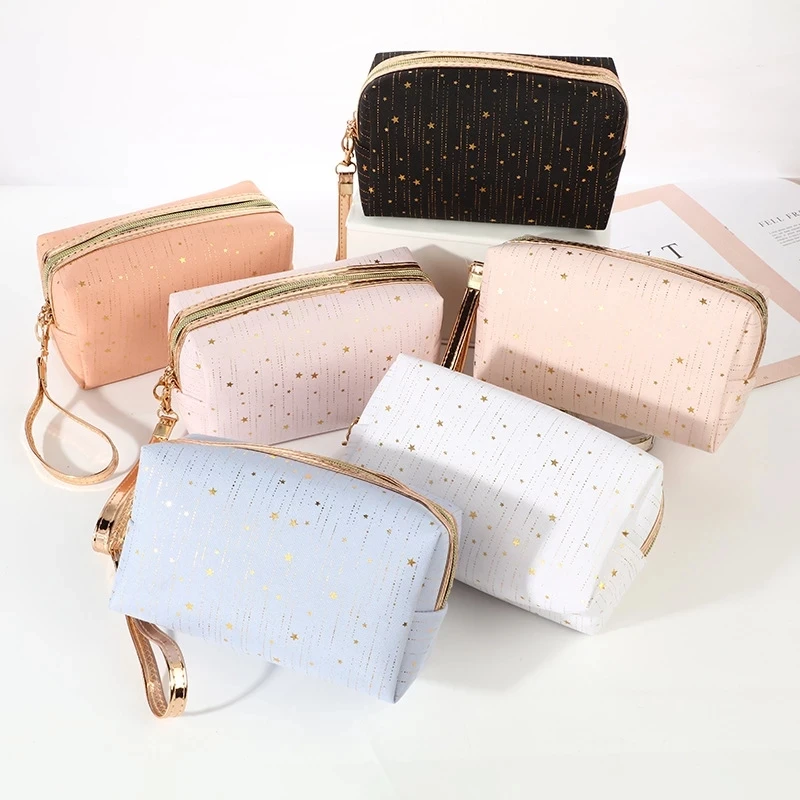 

1 Pc Women Star Makeup Bag Travel Large Makeup Storage Organizer Zipper Beauty Case Travel Toiletry Bag with Wrist Band